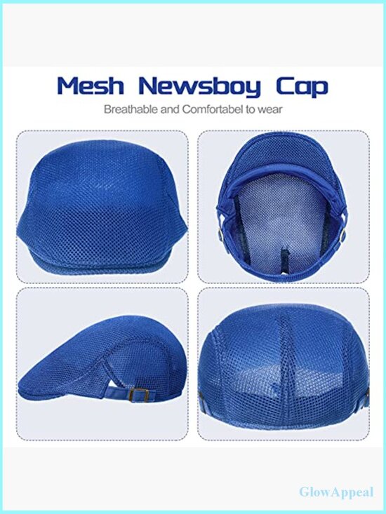 3 Pack Mesh Newsboy Caps Adjustable Summer Beret Hats for Outdoor